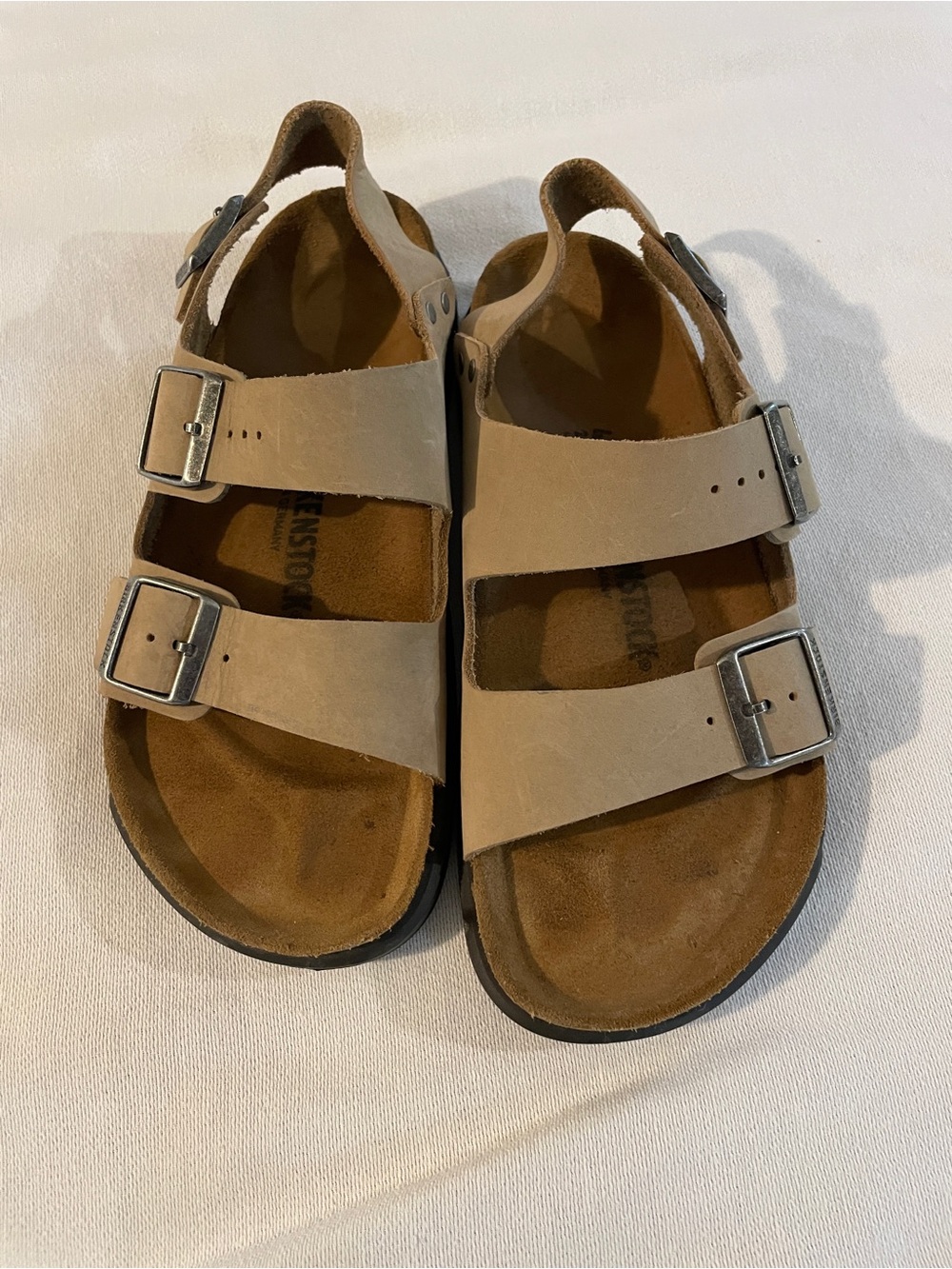 Birkenstock milano rugged 40 Two-Buckle Tan Leather Sandals